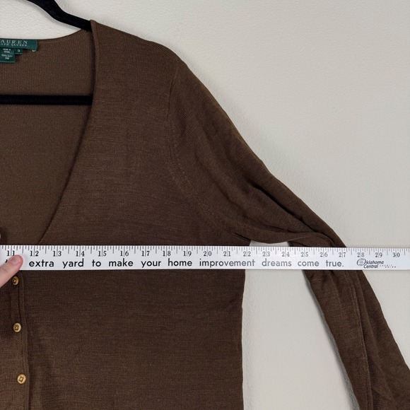 LAUREN Ralph Lauren Brown 1X 100% Silk Button Front Cardigan Sweater Women Plus - Picture 4 of 5